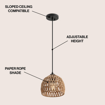 Campana 20" Bohemian Modern Woven Rattan/Iron LED Pendant